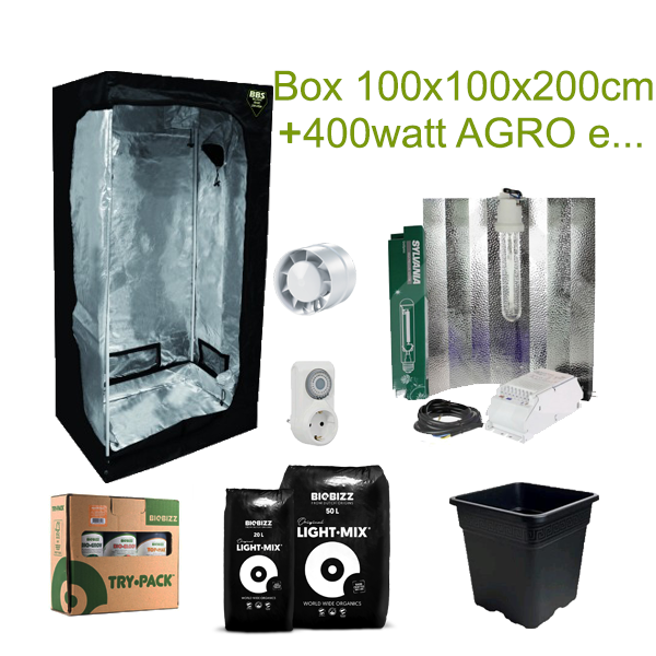KIT 400W HPS/AGRO+BOX 100X100x200 Santaplanta Grow Shop
