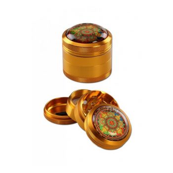 GRINDER Black Leaf con setaccio 4 parti 50mm - Mandala Arancione