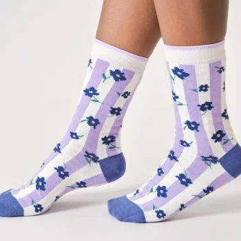 Thought Womens Floral Stripe Bamboo Crew Socks In Stone White Ta633b